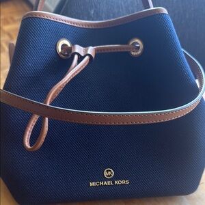 Michael Kors Blue and Brown Shoulder Bag with Nautical Charm